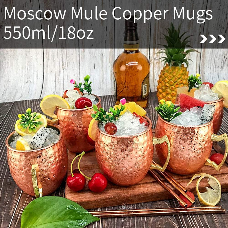 Moscow Mule Copper Mugs- Set of 4 Copper Plated Stainless Steel Mug 18oz, for Chilled Drinks (4 pcs)