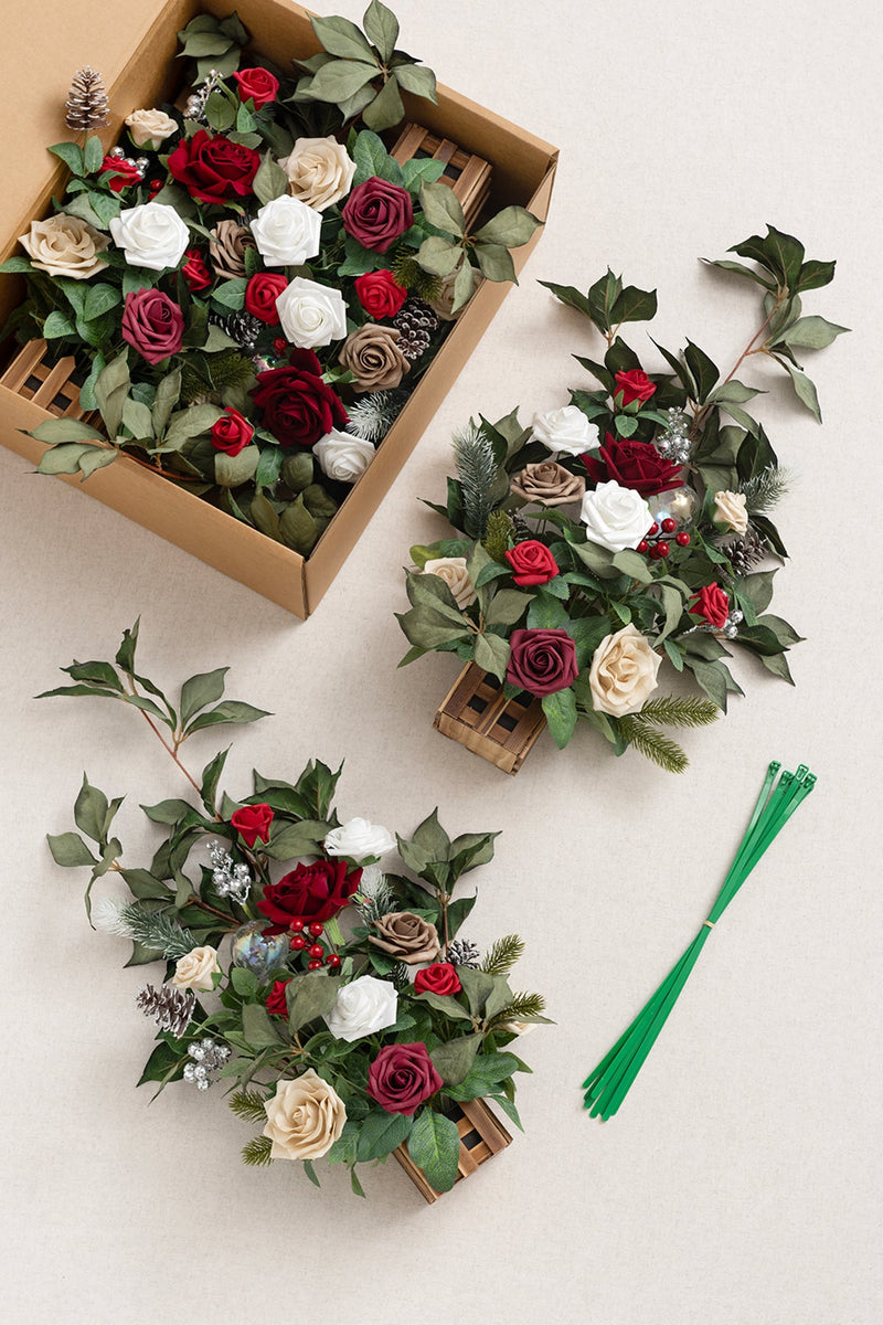 Christmas Red Wedding Aisle Runner with Sparkle Flower Arrangement