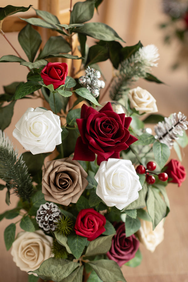 Christmas Red Wedding Aisle Runner with Sparkle Flower Arrangement