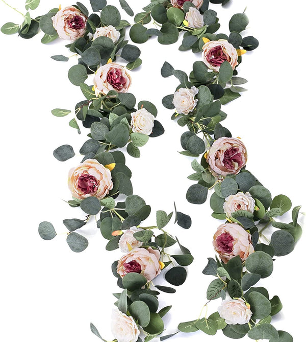 Vintage Eucalyptus Peony Rose Garland - 2PC WeddingParty Decor