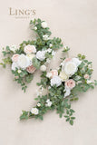2PCS Artificial Floral Swags Centerpieces, Wedding Flower Greenery Arrangements for Sweetheart/ Head Table Decor Wedding Car Wall Window Arch Home Garden Decor|White