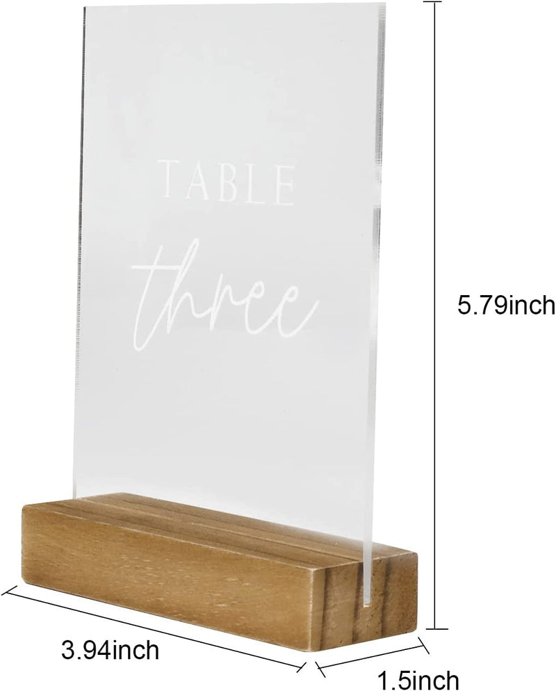 Hanna Roberts Modern Table Number Acrylic Signs with Wood Stand for Wedding Reception, Restaurant, Event Party, 3.9" X 1.5" X 5.8" (Set of 10, 1-10)
