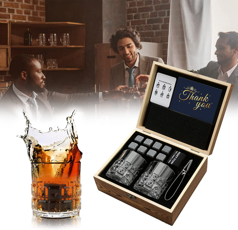 Sovyime Whiskey Stones Gifts for Men, Groomsmen Gifts, Granite Chilling Stones Bourbon Whiskey Glasses Set, Unique Birthday Gifts for Men Christmas Father's Day Valentine Retirement