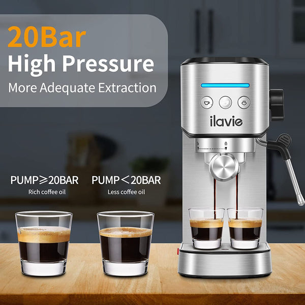 Espresso Machines with Steamer, 20 Bar Pump Espresso and Cappuccino latte Maker, Espresso Machine Easy to Use for Home Barista, Stainless Steel, 1350W