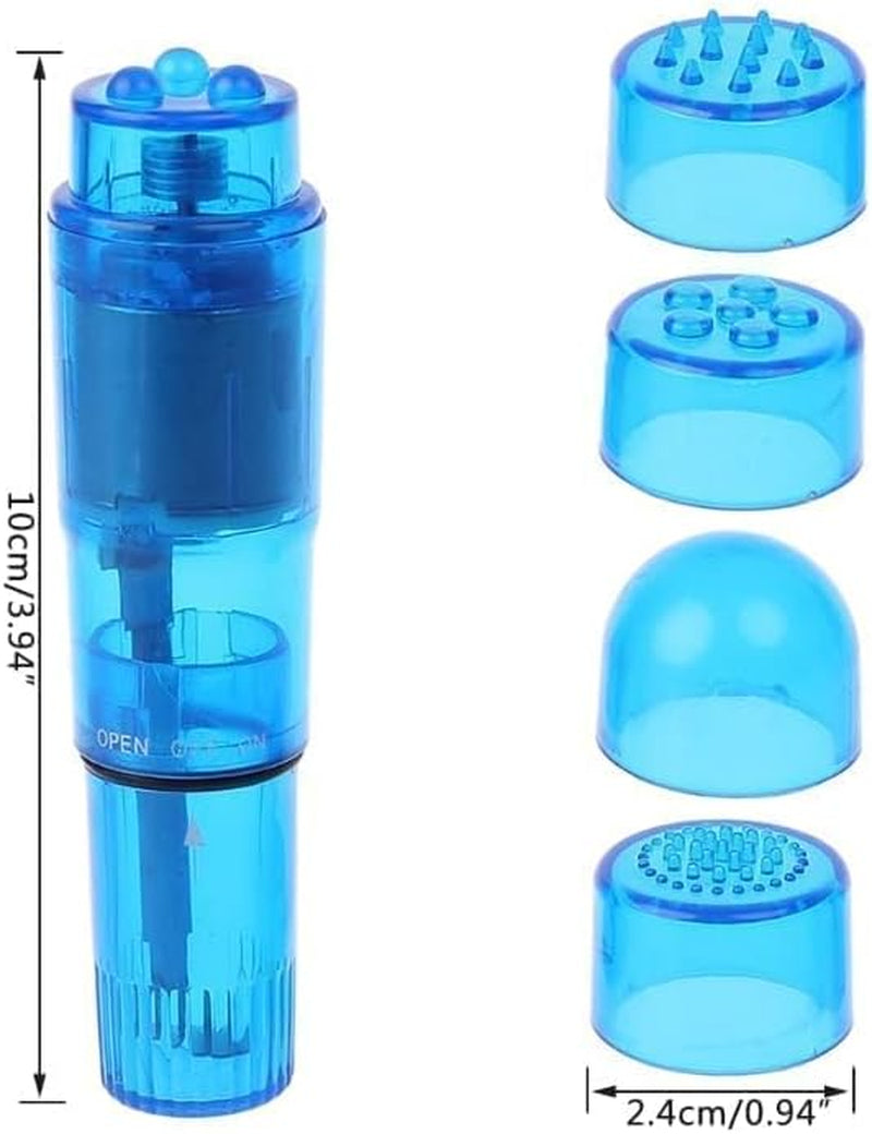 Finever Mini Massager Handheld with 4 Heads Pocket Pen for Face, Neck, Head,Back and Shoulder (1PC Blue)