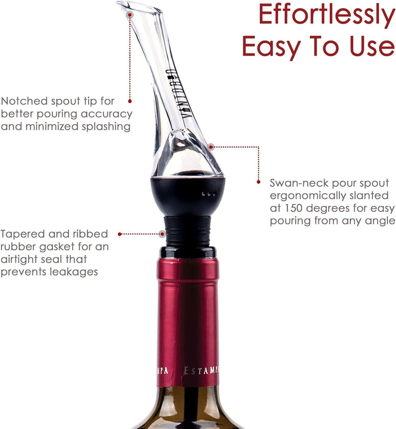 Vintorio Wine Aerator Pourer - Premium Aerating Pourer and Decanter Spout (Black)