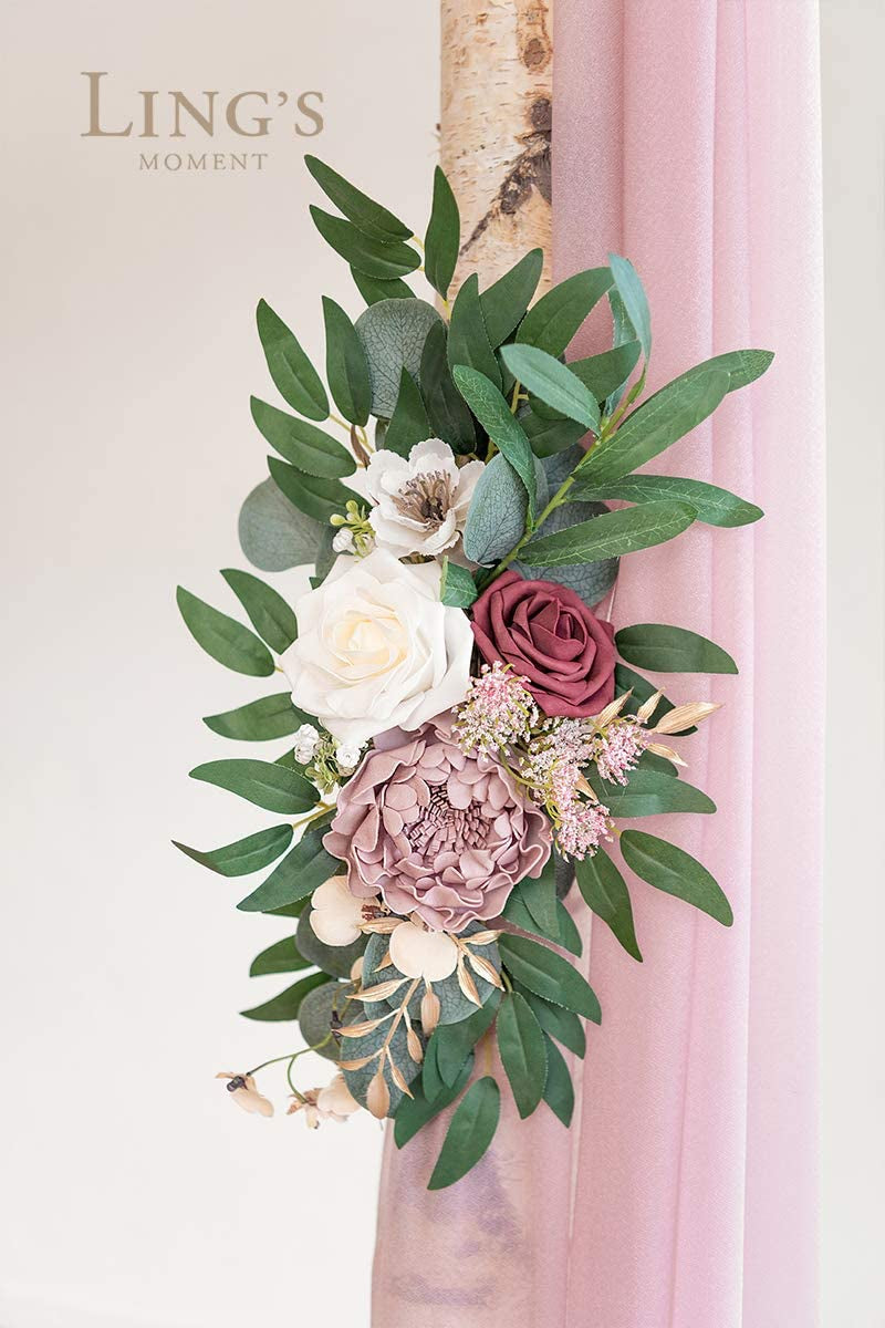 Arch Flowers and Drape Kit for Wedding Arbor Decor - 3Pc Artificial Flowers  1Pc Drape