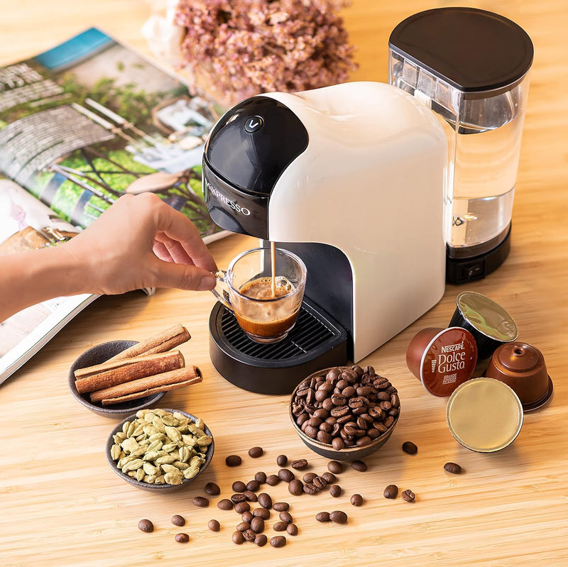 Mixpresso Dolce Gusto Machine, Latte Machine - White & Black Cappuccino Machine Compatible With Nescafe Dolce Gusto, White Coffee Maker