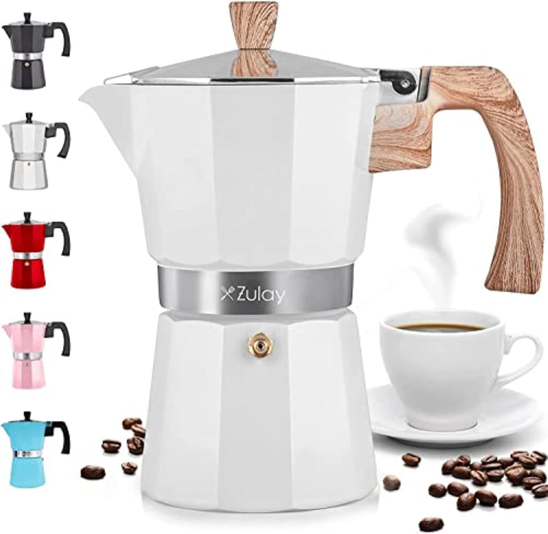 Zulay Classic Stovetop Espresso Maker for Great Flavored Strong Espresso, Classic Italian Style 3 Espresso Cup Moka Pot, Makes Delicious Coffee, Easy to Operate & Quick Cleanup Pot (Green/Black)