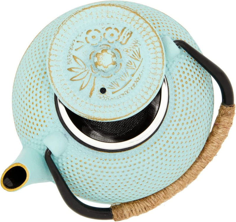 Cast Iron Teapot with Infuser - Japanese Tea Kettle, Loose Leaf Tetsubin with Handle and Trivet (Green, 3 Pcs, holds 27 oz, 800 ml)