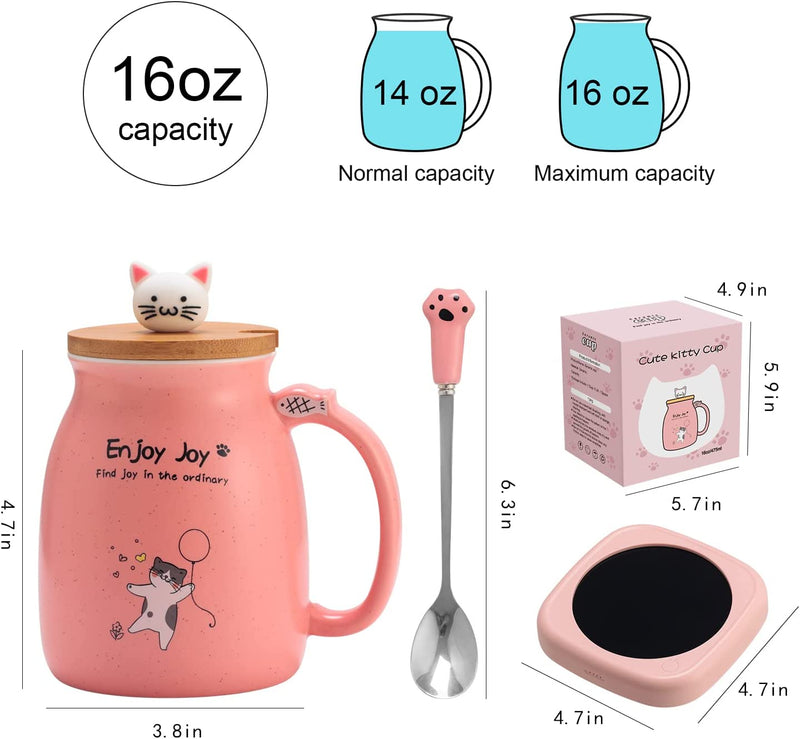 Bsigo Smart Coffee Mug Warmer & Cute Cat Mug Set, Beverage Cup Warmer for Desk Home Office, Candle Warmer Plate for Milk Tea Water with Two Temperature Setting(Up to 140℉/ 60℃), 8 Hour Auto Shut Off