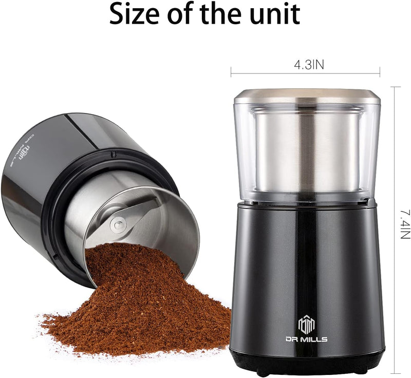 DR MILLS DM-7451 Electric coffee grinder, Coffee Bean Grinder Electric Dried Spice, nut, herb Grinder, detachable cup, Dishwashable, SUS304 stianlees steel