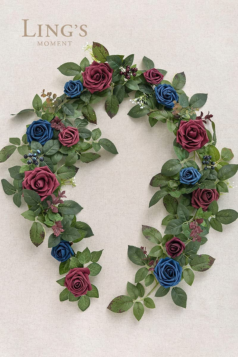 5FT Artificial Rose Flower Runner - Wedding Ceremony Decorations Burgundy Navy