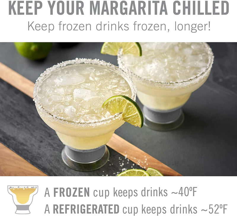 Host FREEZE Margarita Cocktail Glasses - Double Wall Plastic Frozen Stemless Cooling Cups with Gel Chiller Set of 2, Grey