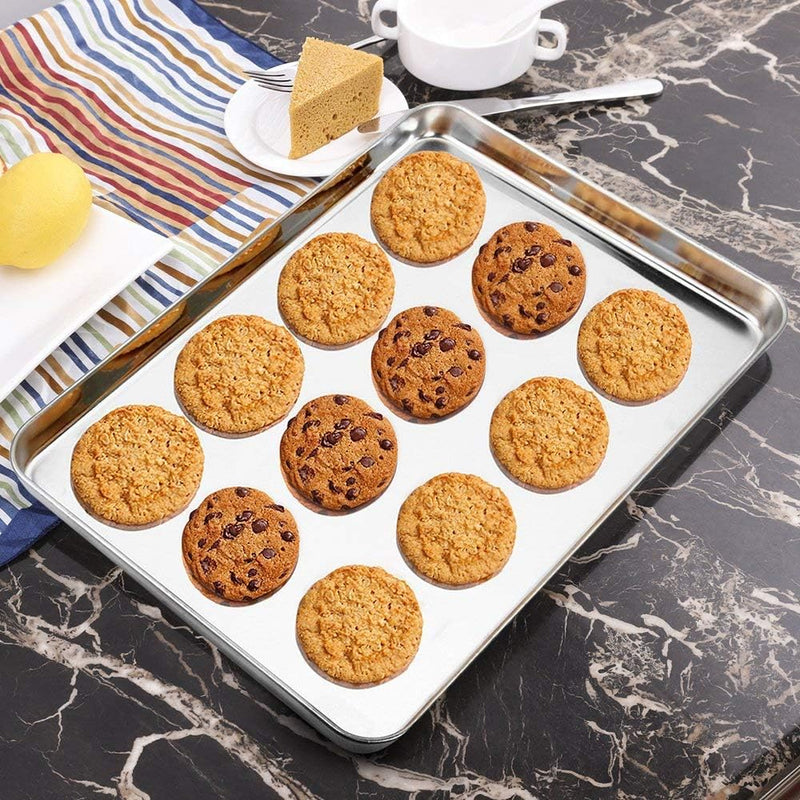 Wildone Baking Sheet Set of 3, Stainless Steel Cookie Sheet Baking Pan, 9/12/16 Inch, Non Toxic & Heavy Duty & Easy Clean