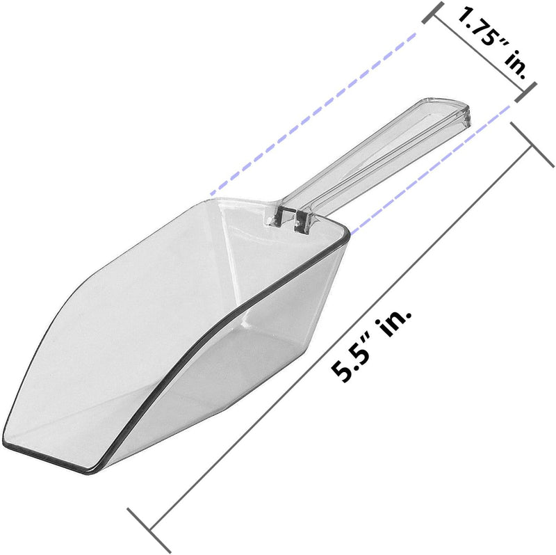 Clear Mini Plastic Acrylic Scoops 12 Pcs | 5.5” Kitchen Scoop | Wedding Desserts | Candy Buffet, Ice Cream, Protein Powders, Coffee, Tea, Flour (12 Pack, 5.5")