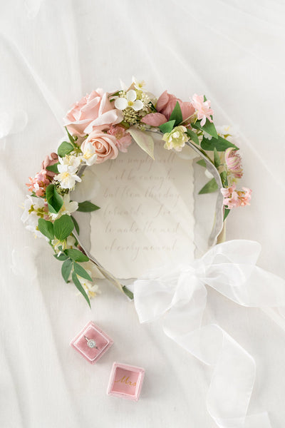 Bridal Flower Crown in Dusty Rose & Cream