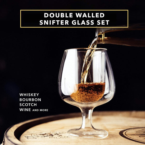 Dragon Glassware Whiskey Glasses, Clear Glass Double Wall Insulated Bourbon Barware, Unique Snifter Drinkware Gift for Men, 8oz Capacity, Set of 2