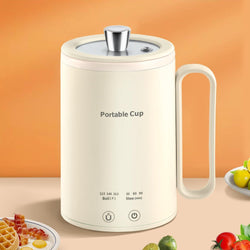 Portable Electric Kettle Travel Small Stew Pot Mini Cooker Personal Health Cup,Water Boiler with Temperature Control,Timer, Auto Shut Off & Boil Dry Protection, BPA Free (400ml)