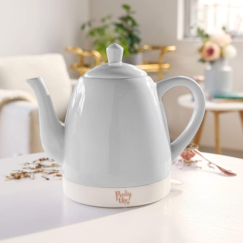 Pink Up Noelle Electric Tea Kettle, Gooseneck Kettle, Hot Water Dispenser, Pour Over Coffee, Automatic shut off, Cordless, Electric Teapot, 1.5L, Ceramic, Grey