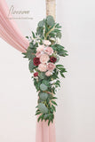 Dusty Rose & Burgundy Arch Flowers with Drapes Kit (Pack of 4) - 2Pcs Artificial Floral Swag Arrangement with 2Pcs Draping Fabric for Wedding Ceremony Arbor and Reception Backdrop Decoration