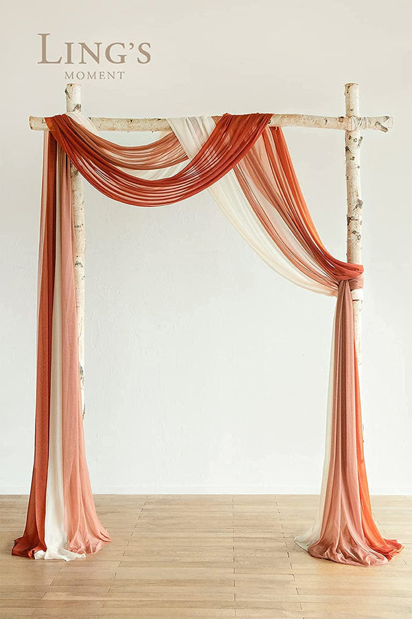 Wedding Arch Draping Fabric - 3 Panel Chiffon Swag Set 30 x 20ft - Peach  Coral Terracotta Decor