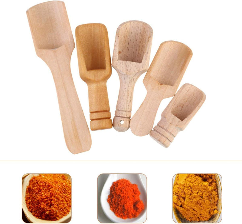 5Pcs Wood Tea Scoop Ground Coffee Scoops Salt Shovels Bamboo Wooden Salt Spoon for Restaurant Shop Hotel