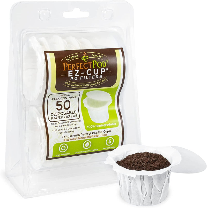 Perfect Pod EZ-Cup Disposable Paper Filters with Patented Lid Design for Reusable Coffee Pods 4-Pack (200 Filters)
