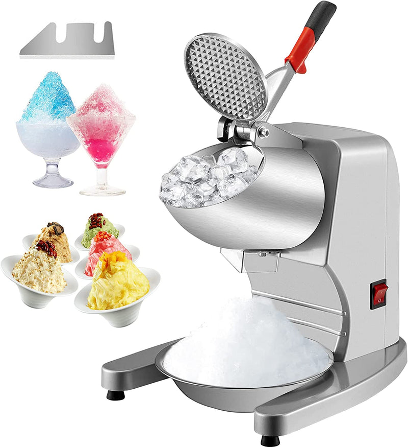 VEVOR Ice Crushers Machine, 176lbs Per Hour Electric Snow Cone Maker with 2 Blades, Shaved Ice Machine with Cover, 220W Ice Shaver Machine for Margaritas, Home and Commercial Use