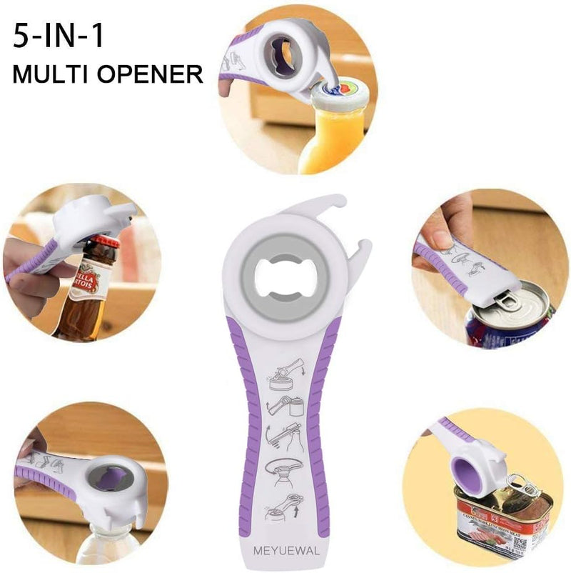 Jar Opener, 5 in 1 Multi Function Can Opener Bottle Opener Kit with Silicone Handle Easy to Use for Children, Elderly and Arthritis Sufferers (Blue)