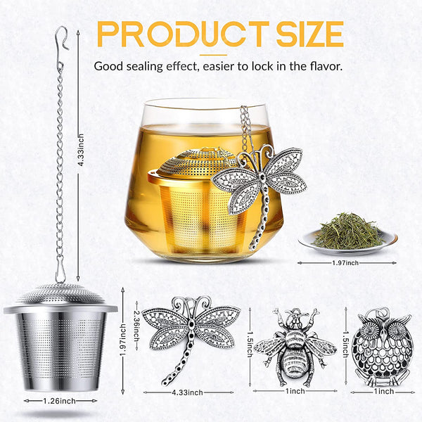Tea Infusers for Loose 3 Sets Leaf Steeper Strainer Stainless Steel Ball Holder Mesh Filters with Drip Trays and Pendant (Insects Style)