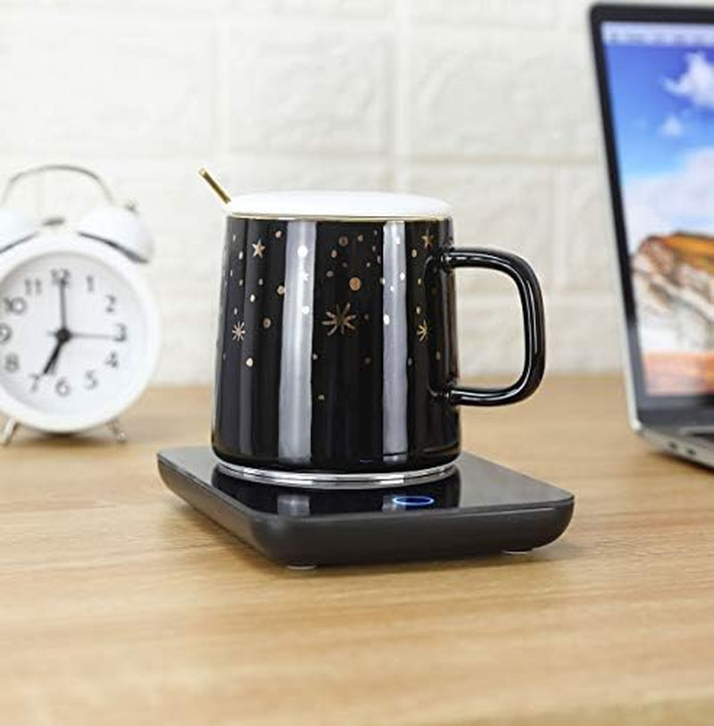 Misby Mug Warmer & Coffee Mug, Coffee Cup Warmer for Desk Auto On/Off Gravity-Induction Mug Warmer for Office Desk Use, Coffee Warmer Plate Keeps Coffee Beverage Tea Hot with Cup Lid