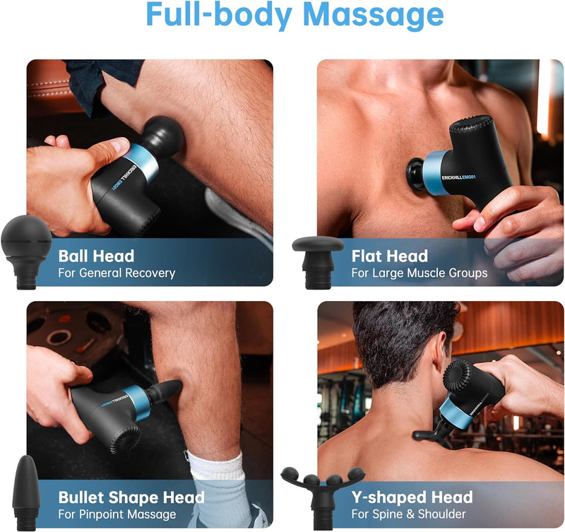 ERICKHILL Mini Massage Gun Deep Tissue, Compact but Powerful Back Massage Gun with 4 Massage Heads for Pain Relief, Muscle Handheld Massager Equip Silent Brushless Motor, Gifts for Valentine's Day