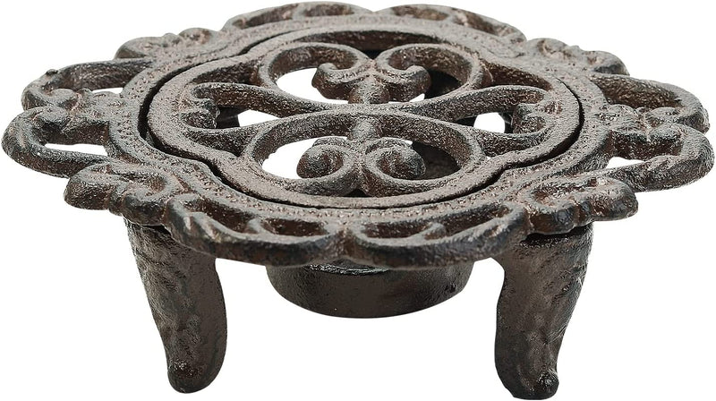 Sungmor Cast Iron Teapot Warmer Dish Cups Heater Pot Trivet - Rustic & Graceful Pattern Design with Tealight Holder - Heavy Duty & Decorative Candle Holder Stands for Heat Food Coffee Milk or Tea