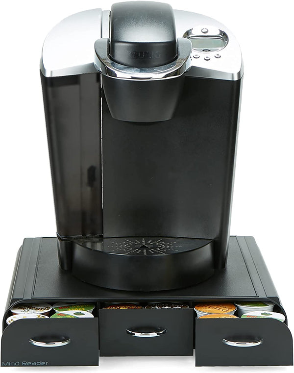 Mind Reader Single Serve Coffee Organizer with 3 Drawers 36 Pod Capacity, 13.5" L x 12.25" W x 2.5" H, Black
