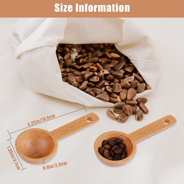 AIEX 4pcs 15ml Wood Coffee Scoops, Coffee Spoon in Beech Wooden Measuring Spoons Set Ground Coffee Scoop 1 Tablespoon for Measuring Ground Beans Tea Home Kitchen Accessories