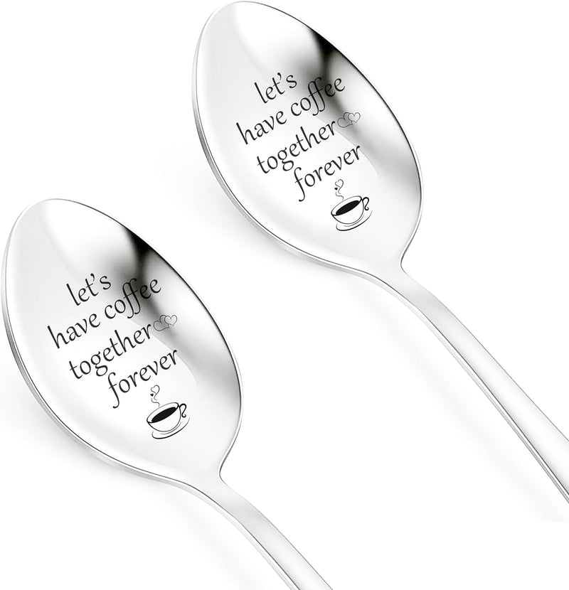 PBIEHSR Christmas Gifts for Couple, 2 Pcs His and Hers Gifts Ice Cream Spoons Stainless Steel Engraved Coffee Spoons, Wedding Gifts for Him Her (His & Her Ice Cream Spoon)