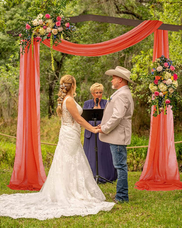 Orange Chiffon Wedding Arch Draping Fabric - 6 Yards 2 Panels