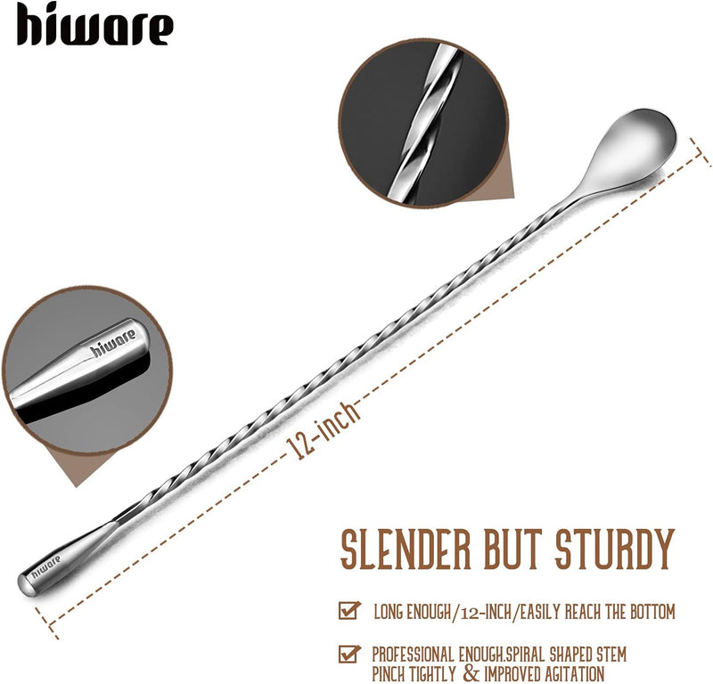 Hiware LZS13B 12 Inches Stainless Steel Mixing Spoon, Spiral Pattern Bar Cocktail Shaker Spoon