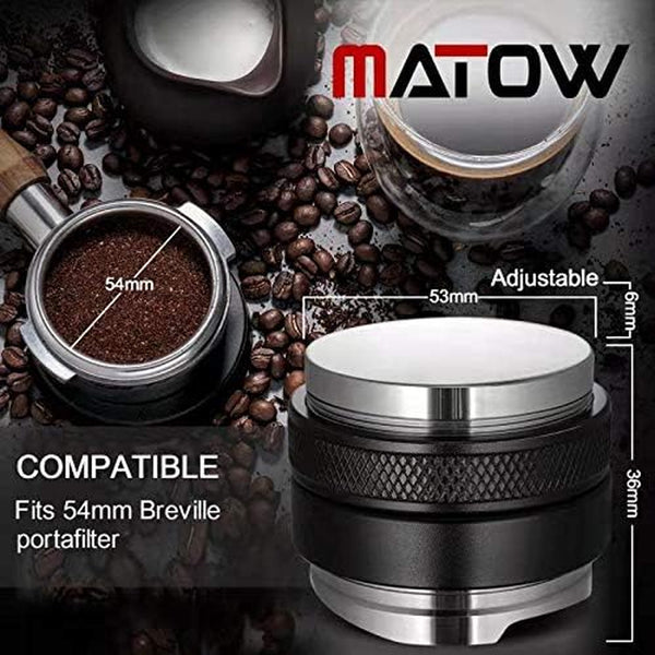 MATOW 53mm Coffee Distributor & Tamper, Dual Head Coffee Leveler Fits for 54mm Breville Portafilter, Adjustable Depth- Professional Espresso Hand Tampers