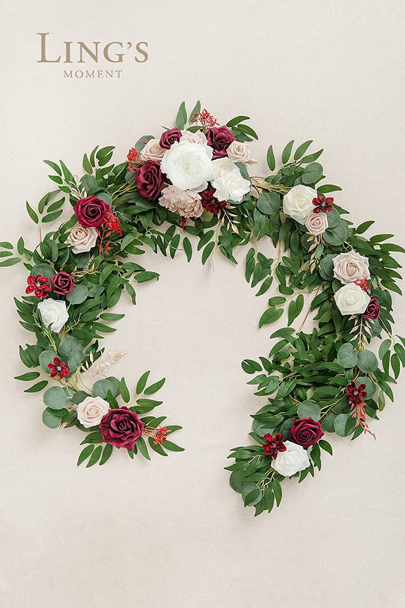 Eucalyptus Garland and Table Runner with Flowers - 6ft Mantle Decor for Wedding Centerpieces Rehearsal Dinner and Bridal Shower