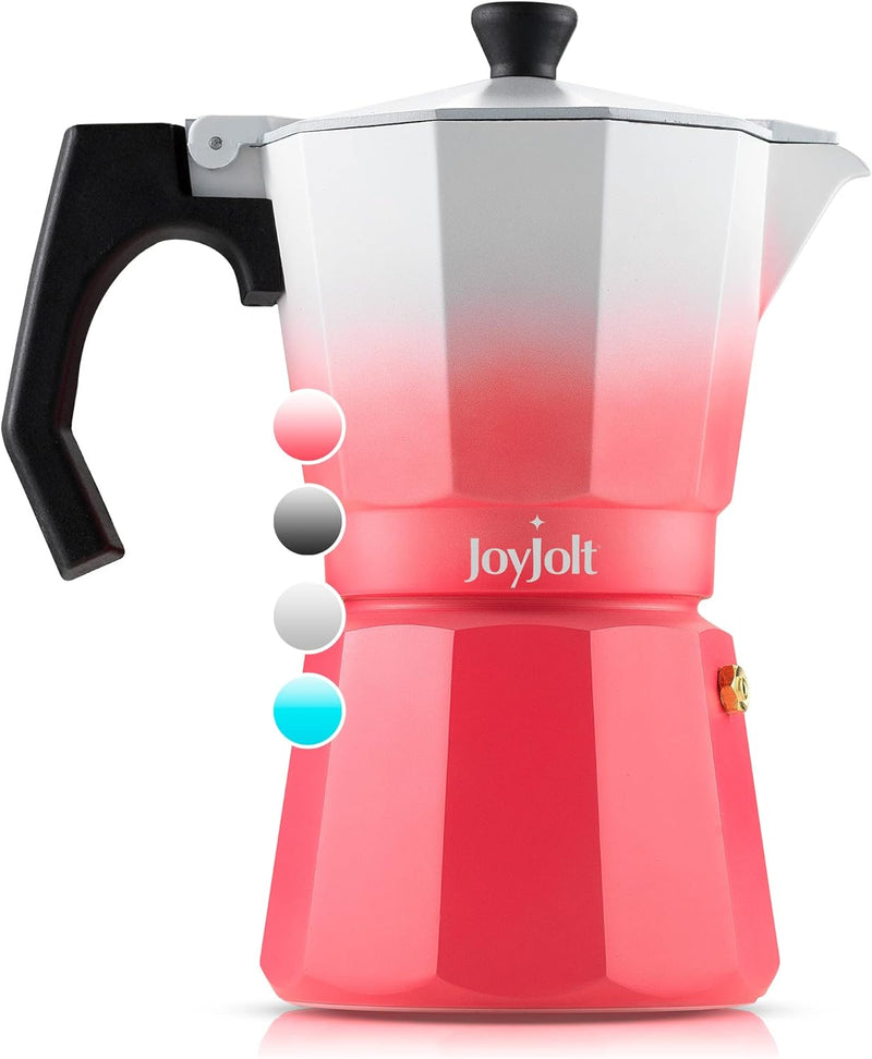 JoyJolt Italian Moka Pot 3 Cup Stovetop Espresso Maker. Aluminum Coffee Percolator Coffee Pot With Heat Resistant Handles! Portable Espresso Maker Camping Coffee Pot, Stove Top Cafetera