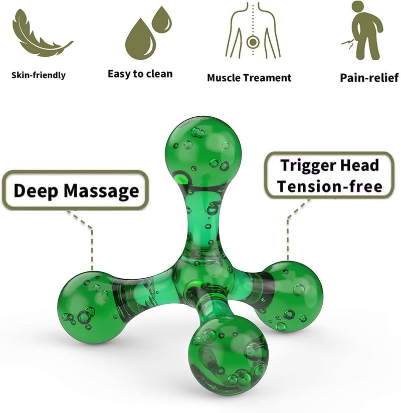 Massage Set Including Manual Massage Ball & Four Trigger Point Finger Hand-Held Massage Tools Massage Roller with Knobs for Pain Relief Relaxing, Muscle Treatment and Back Neck Massage (Green)