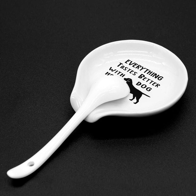 Uhealik Funny Coffee Quote Black and White Ceramic Coffee Spoon Holder-Coffee Spoon Rest -Coffee Station Decor Coffee Bar Accessories-Coffee Lovers Gift for Women and Men (Dog Hair Labrador)
