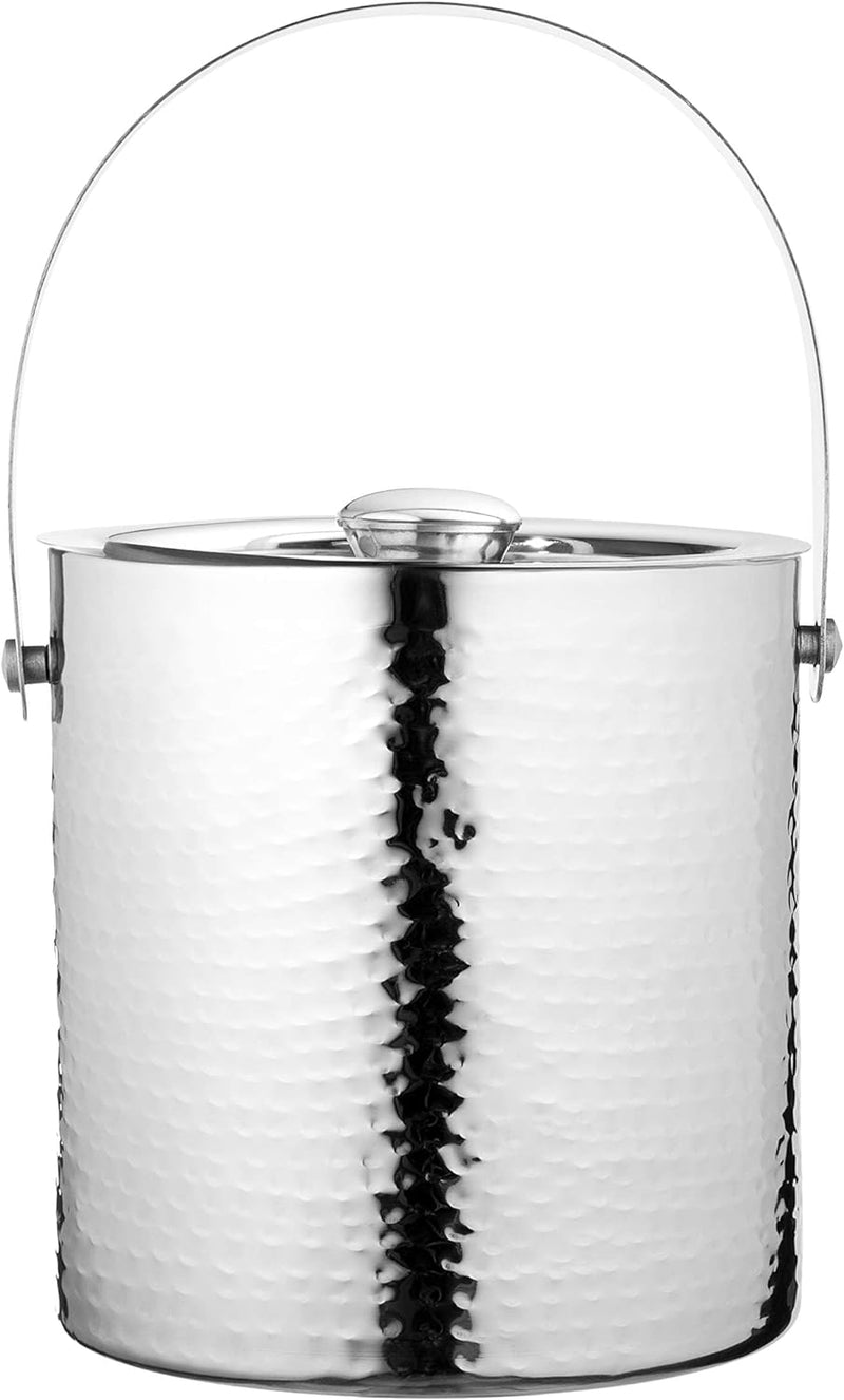 Colleta Home Hammered Ice Bucket - Ice Bucket with Tongs - Insulated Ice Bucket with Lid - Double Wall Ice Bucket 2.5 Quarts