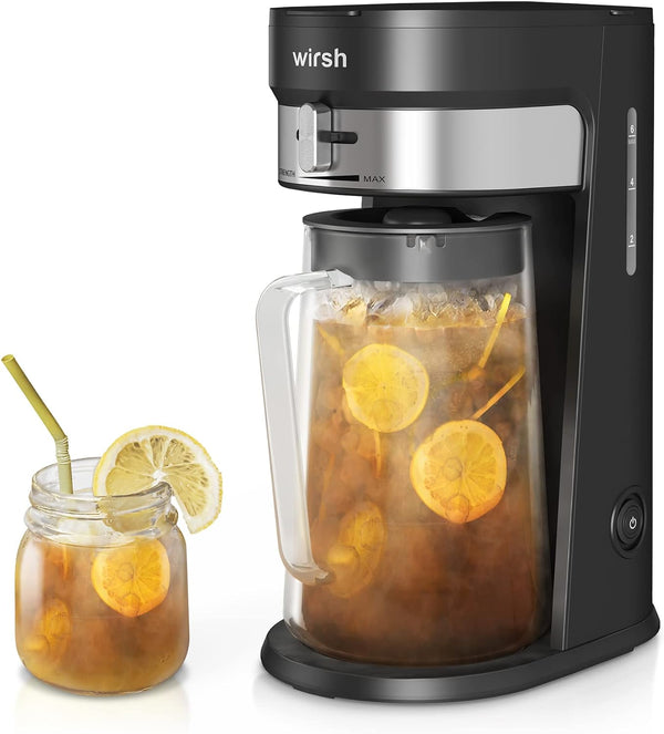 wirsh Iced Tea Maker with 85 Ounce Pitcher, Strength Control and Reusable Filter, Perfect For Iced Coffee, Latte, Tea, Lemonade, Flavored Water, Black