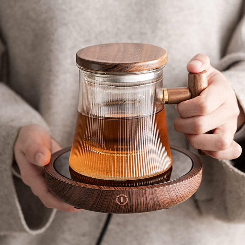 Mug Warmer, KRGMNHR Coffee Warmer for Desk Auto Shut Off, 3-Temperature Settings, Wax Melt Warmer Heating Plate (Up to 180° F), Wood Grain