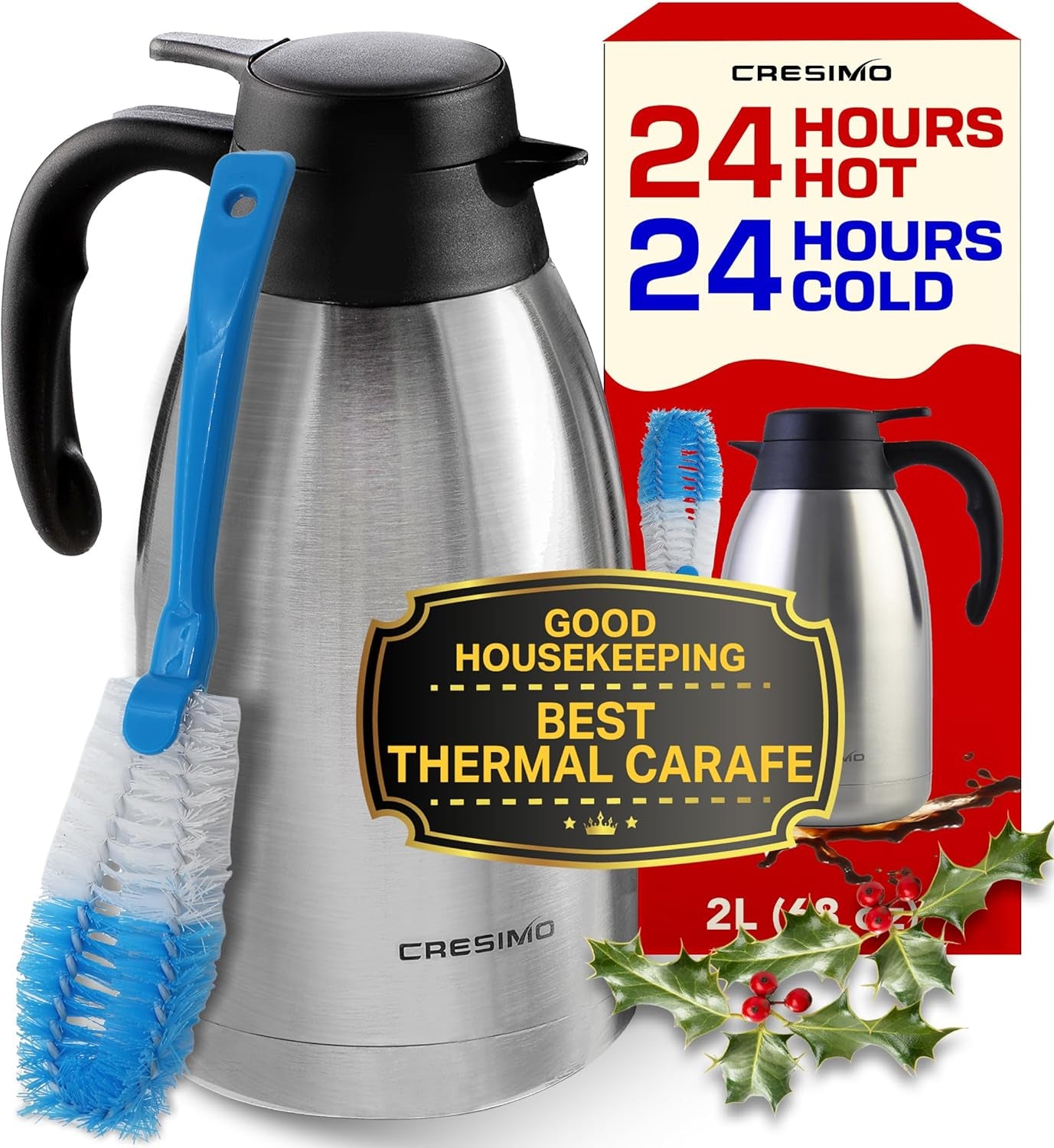 Thermal Coffee Carafe 68 Oz - 12 Hours Hot Beverage Dispenser