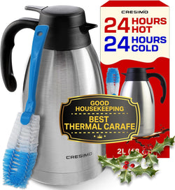 Thermal Coffee Carafe 68oz / 2L-12 Hours Hot Water Dispenser, Insulated Stainless Steel Double Walled Vacuum Flask - Coffee Carafes For Keeping Hot Beverage Dispenser, Coffee Dispenser & Tea Dispenser