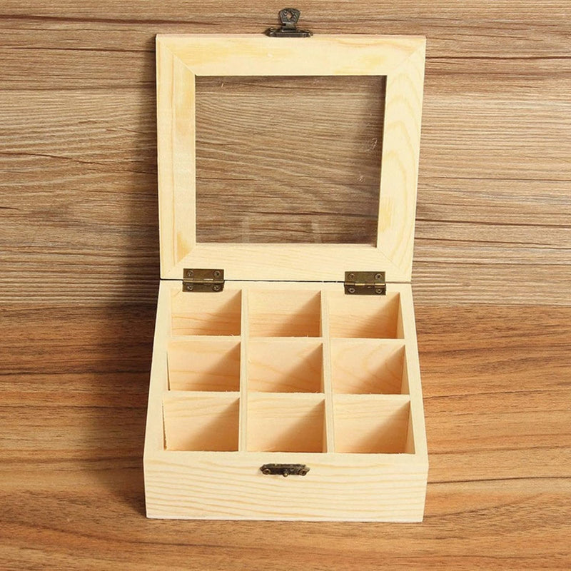 9 Compartments Rustic Tea Storage Box,Wooden Tea Organizer,Tea Bag Organizer Wooden Storage Box, Creamers, Sugar, Coffee Pods, Instant Coffee Packets